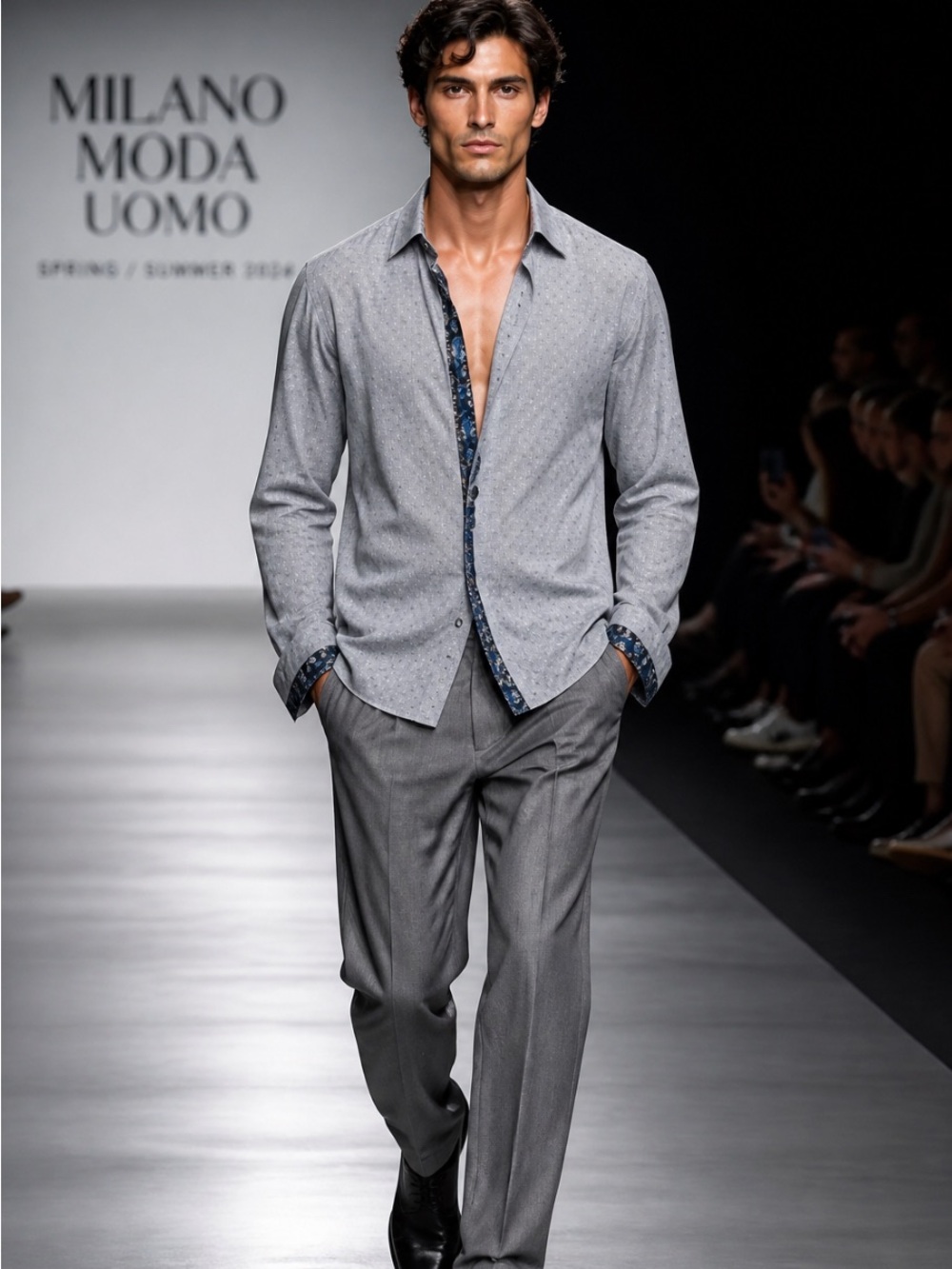 Men's RGB BLACK LABEL Denim Blue Dress Shirt with Contrast Trim ..